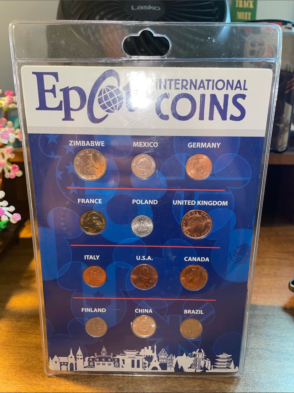 Disney Epcot International Coins Display Blue and White Packaging